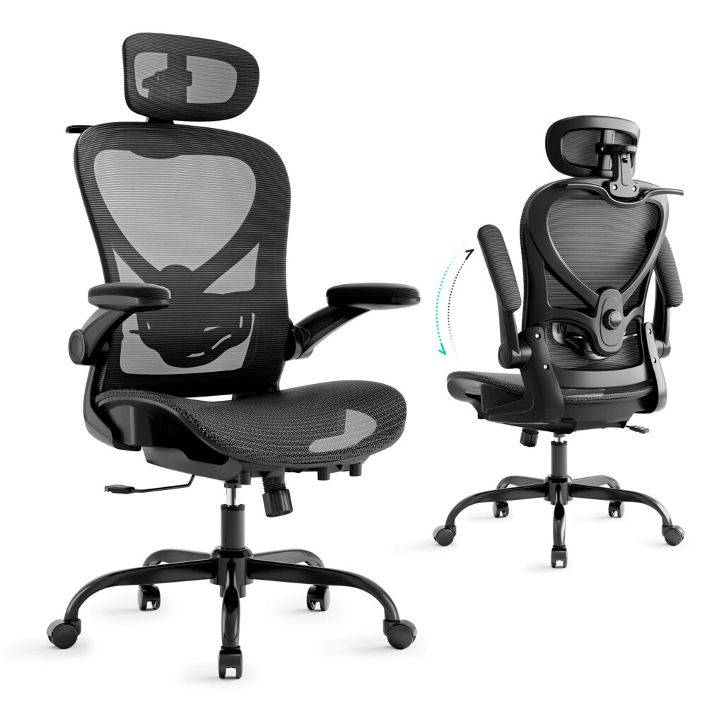 LarkLeaves L20-BK ergonomic office chair with 3D headrest and coat hanger - black