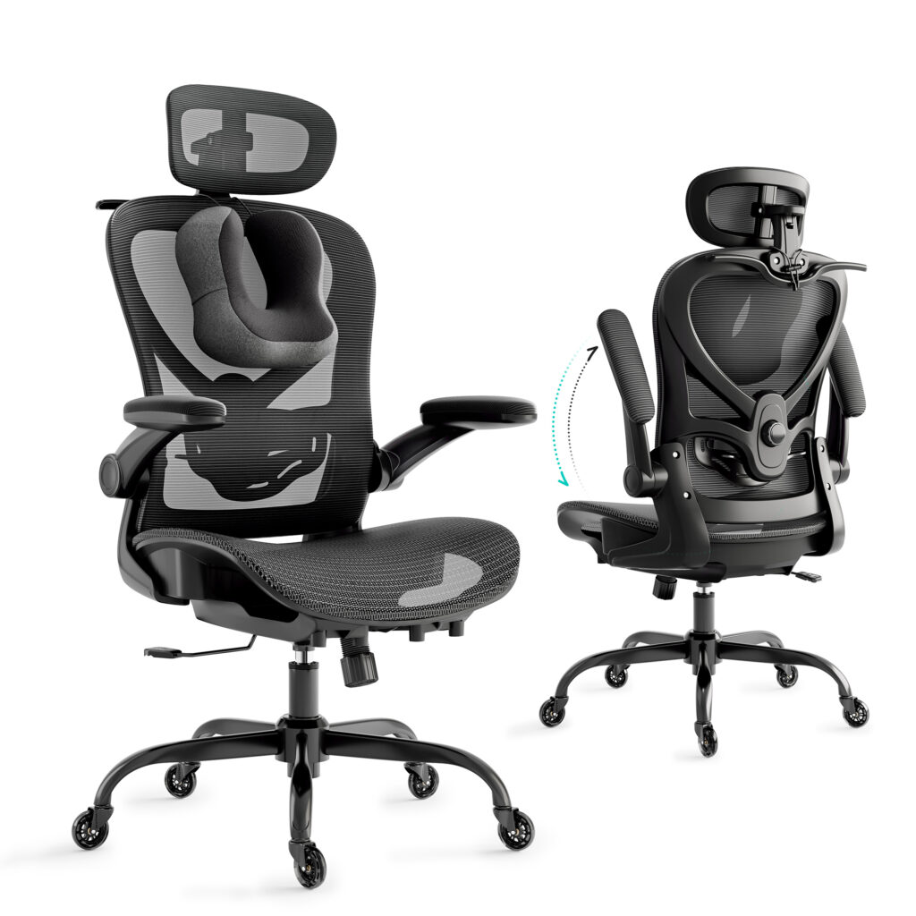 LarkLeaves L20-PRO-BK ergonomic office chair with neck pillow and 3D headrest - black