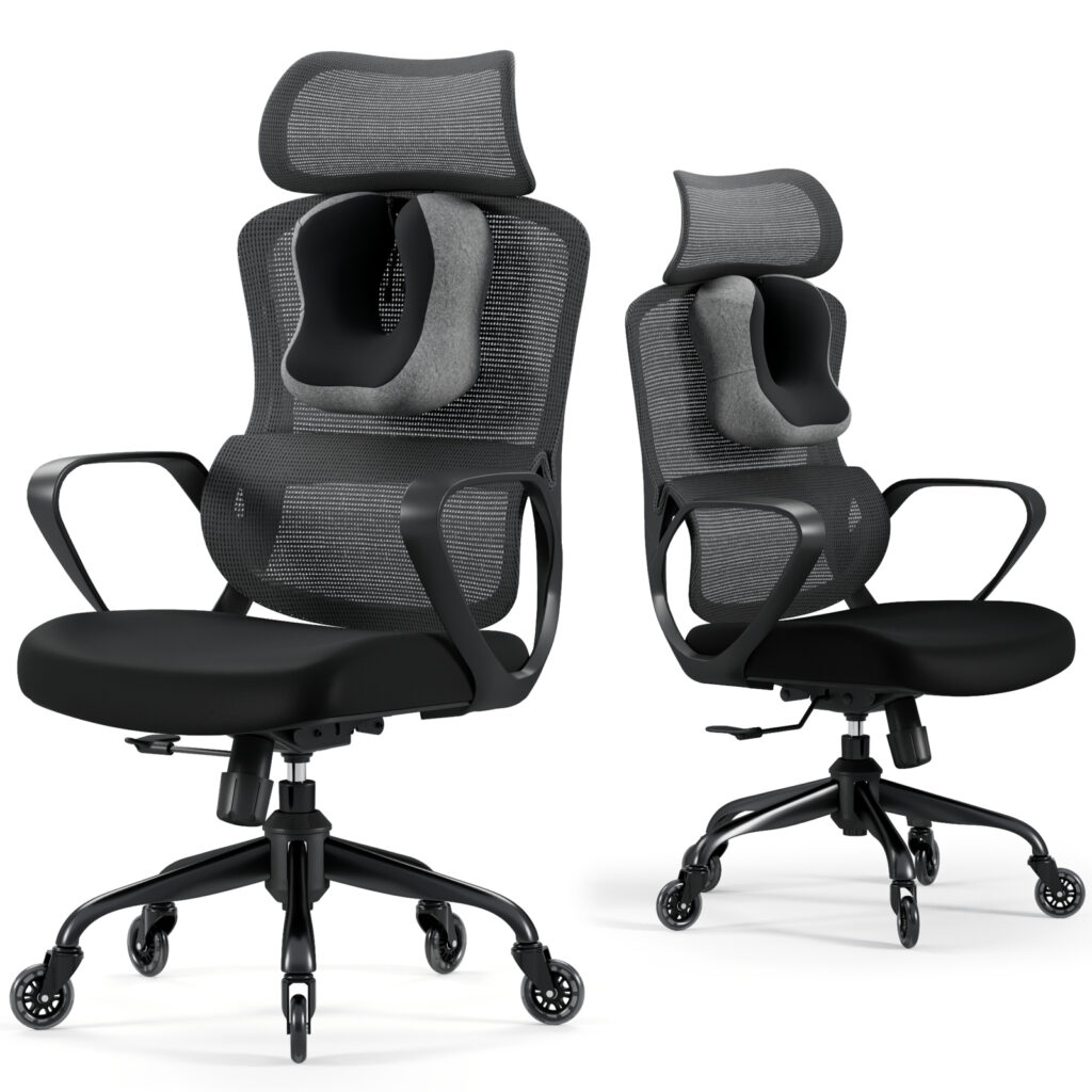 LarkLeaves L30-PRO-BK ergonomic gaming desk chair with neck pillow and wide headrest - black