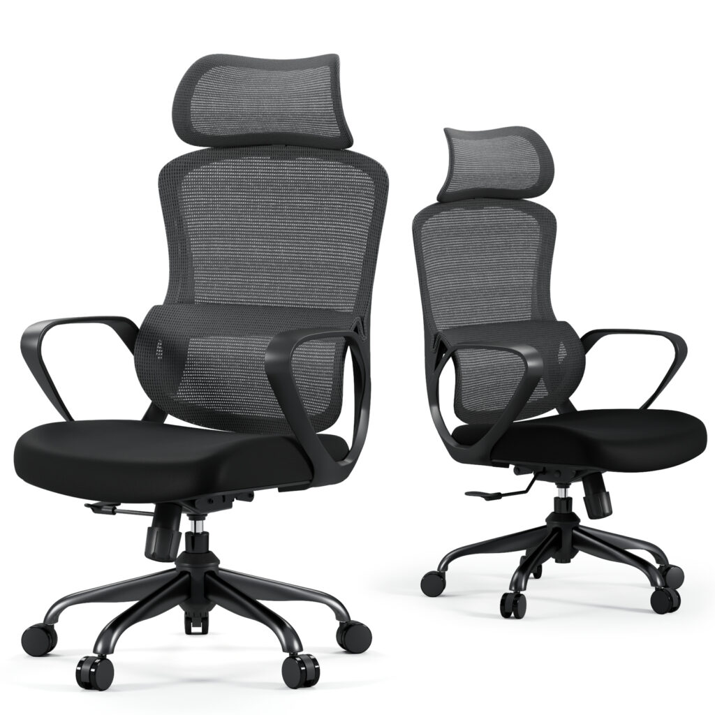 LarkLeaves L30-BK ergonomic gaming office chair with wide headrest and lumbar support - black